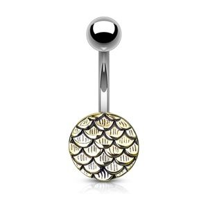 Gold plated mermaid scale belly button ring 14g NEW  Surgical Steel Non Dangle